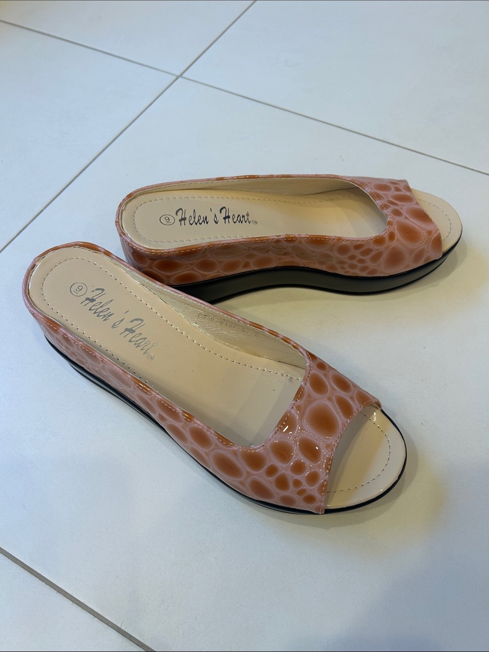 Helen's Heart Peach Patent Open-Toe Mules
